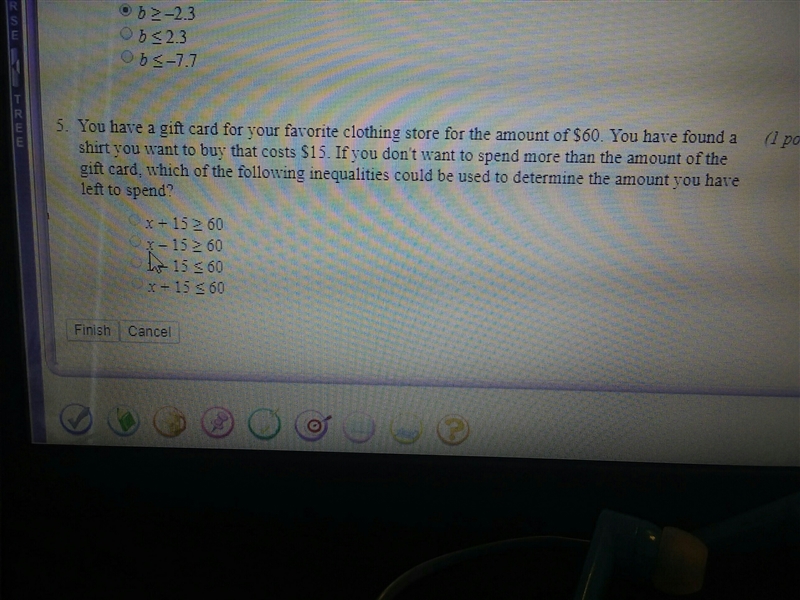 Which of the following inequalities could be used to determine the amount you have-example-1