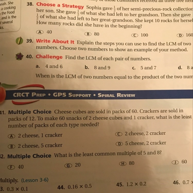 Question 41 : cheese cubes are sold in packs of 60 crackers I sold in packs of 12 to-example-1