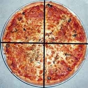 Jake bought the pizza shown above for lunch, which was cut into four equal slices-example-1