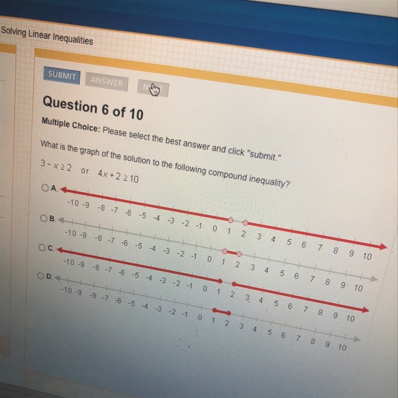 3 - x > 2 or 4x + 2 > 10-example-1