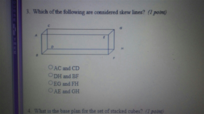 Which of the following are considered skew lines?-example-1