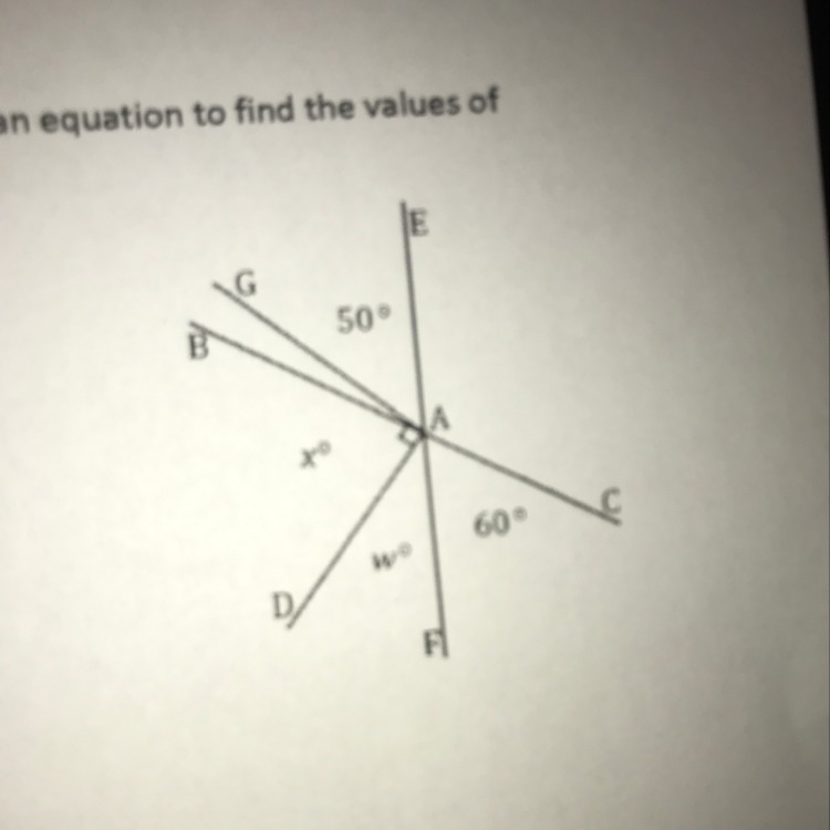 Lines BC and EF meet at A.Rays AG and AD form a right angle.Set up and solve and equation-example-1