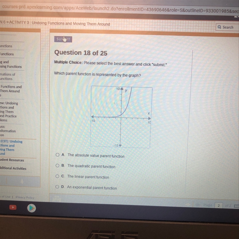 Which parent function is represented by the graph?-example-1