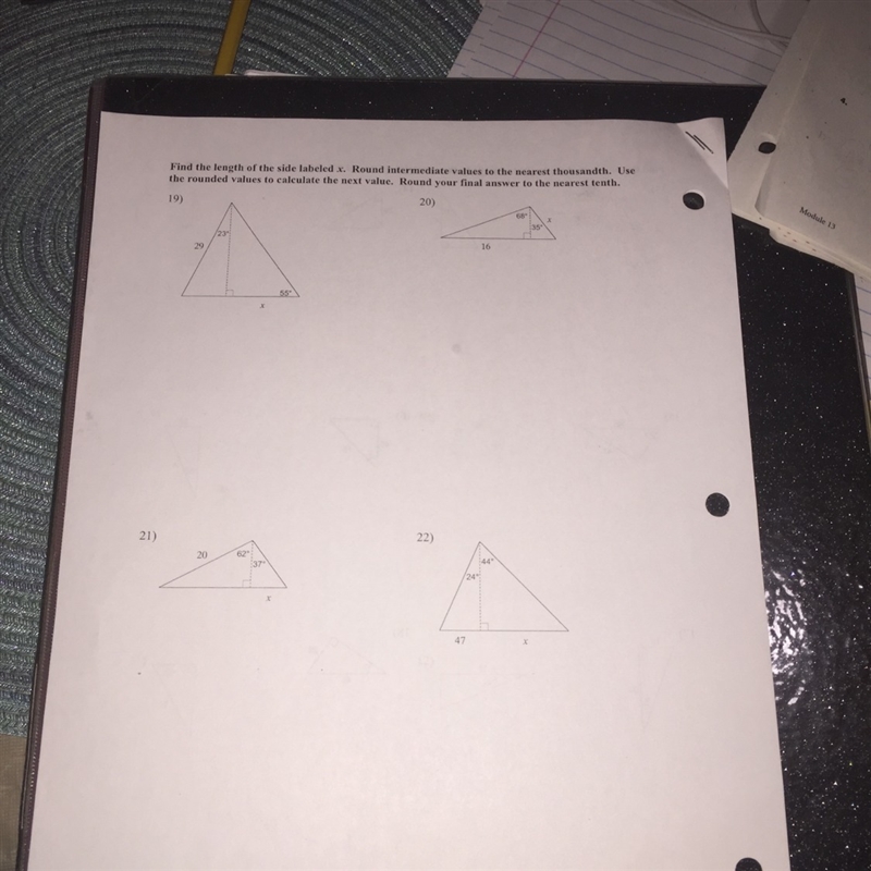 Please help. Find the length of the side labeled x. Round intermediate values ​​to-example-1