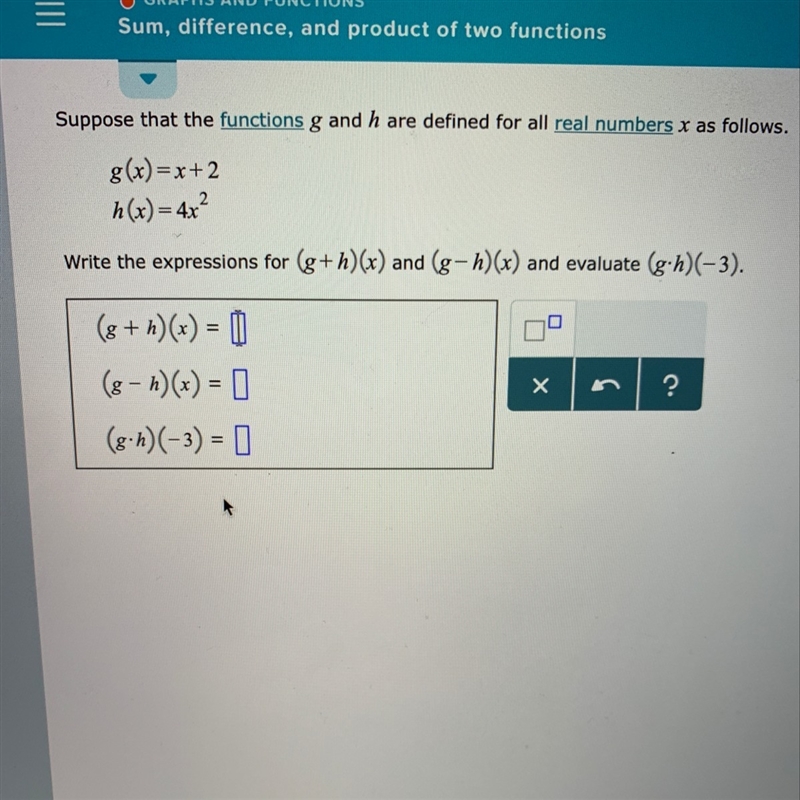 Sum difference and product of two functions-example-1