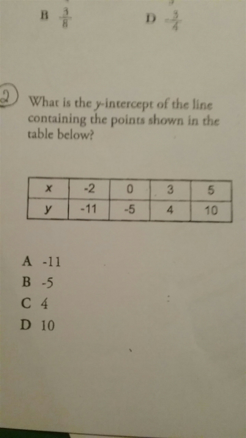 What is the y intercept of the line containing the points shown in the table.-example-1