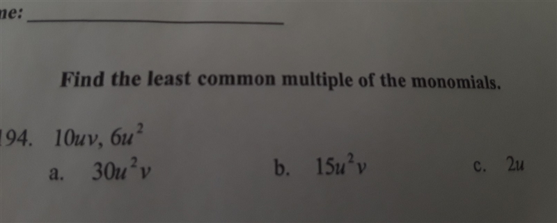 What is the least common multiple of the monomials 10uv, 6u^2-example-1