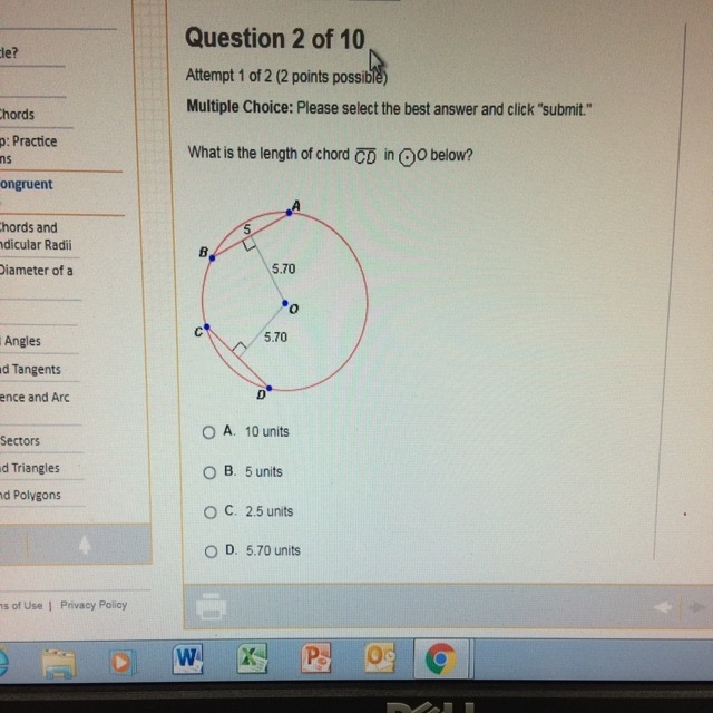 What is the length of chord CD in the O-example-1