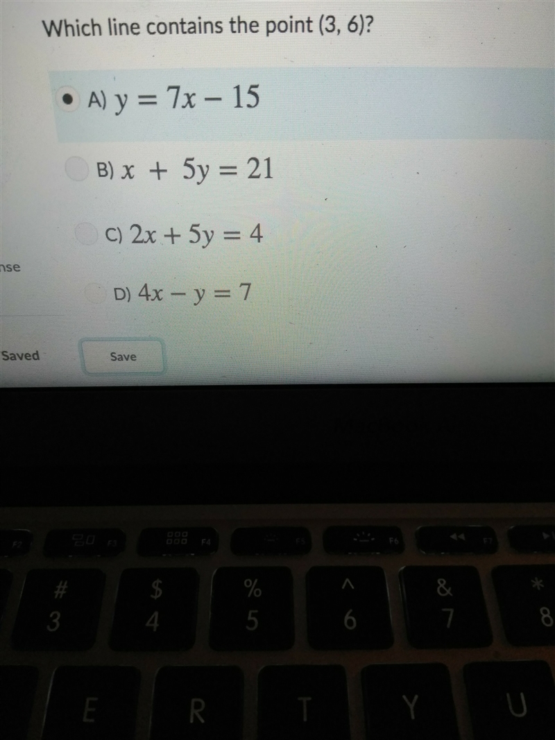 Which line contains the point (3,6)? Am I correct with answer A? :/-example-1