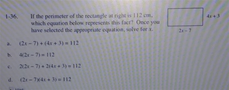 I need help on this, can anyone help me choose an equation then solve for x-example-1