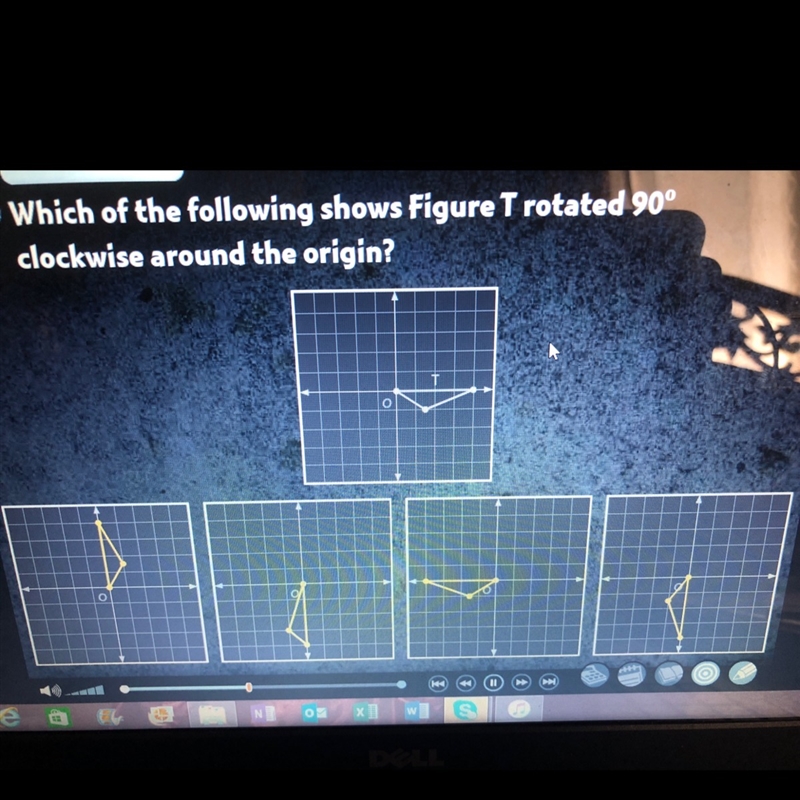 Which of the following shows figure T rotated 90 degree clockwise around the origin-example-1