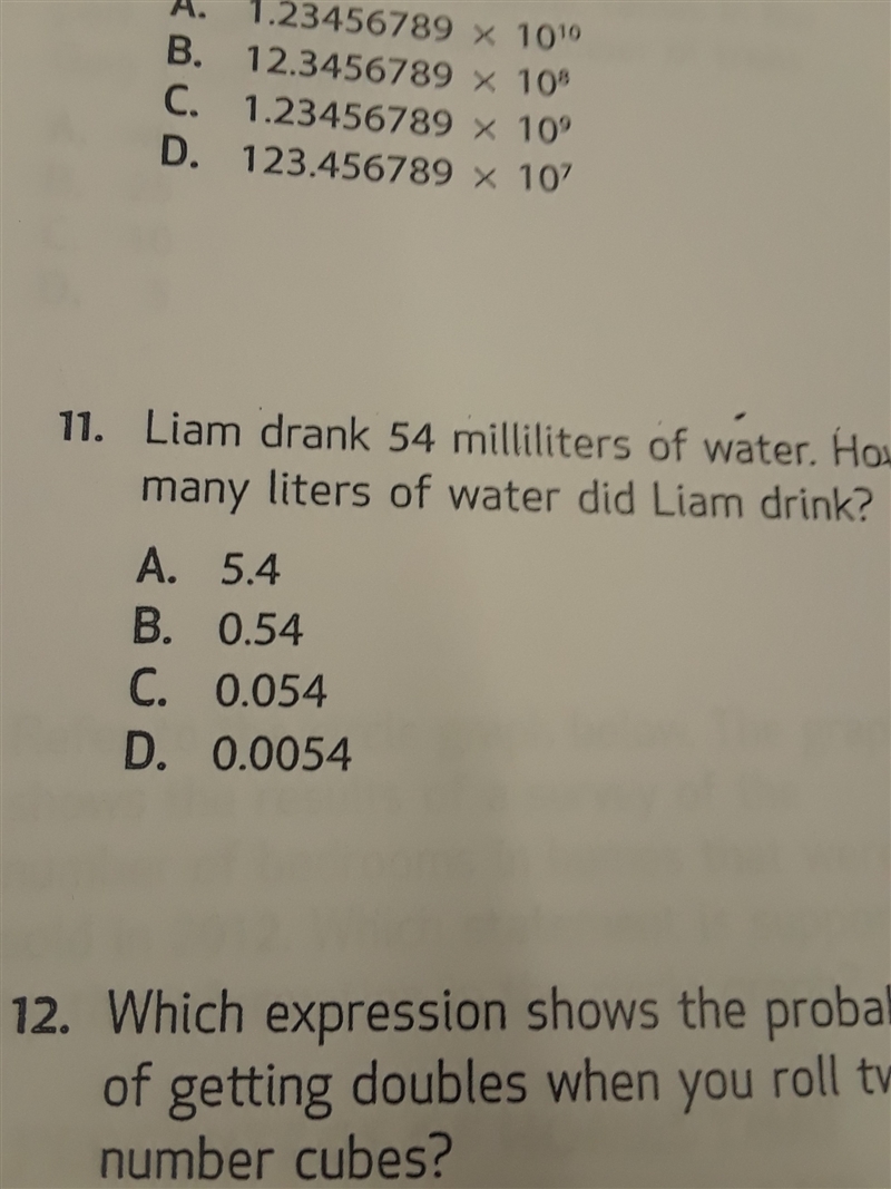 Liam drank 54 millimeters of water. how many liters did Liam drink-example-1