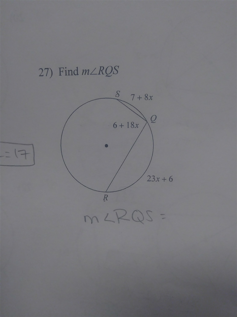 How would I set up the equation to find mRQS on this circle?-example-1