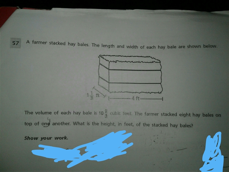 A farmer stacked hay bales. The length and width of each hay bale are shown below-example-1