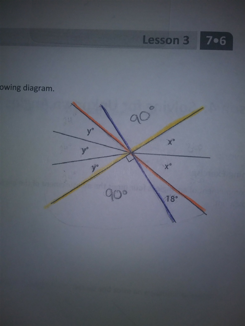 Four lines meet at a point solve for x and y in the following diagram-example-1