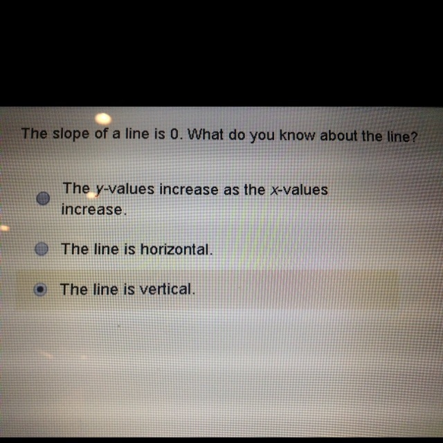 The slope of a line is 0. What do you know about the line?-example-1