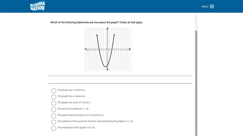 Which of the following statements are true about the graph select all that apply-example-1