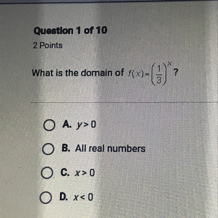 What is the domain of f(x) = (1/3)^x ?-example-1