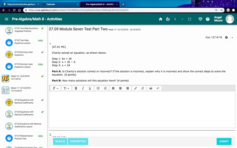 I NEED HELP ASAP (07.01 MC) Charity solved an equation, as shown below: Step 1: 6x-example-1