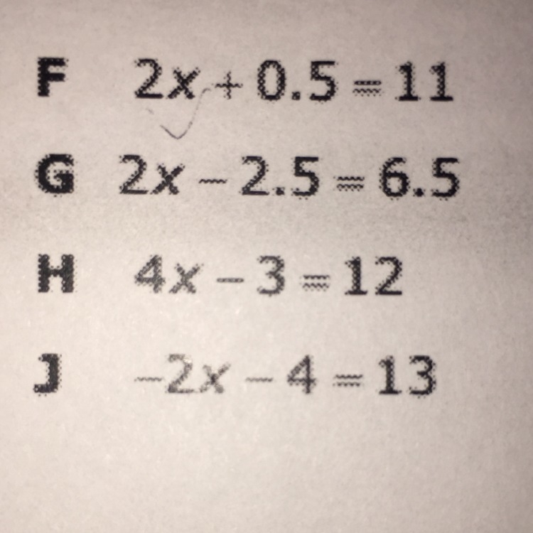 For which equation is x = 4.5 a solution?-example-1