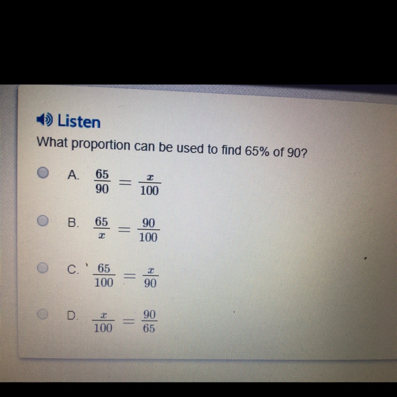 What proportion can be used to find 65% of 90-example-1