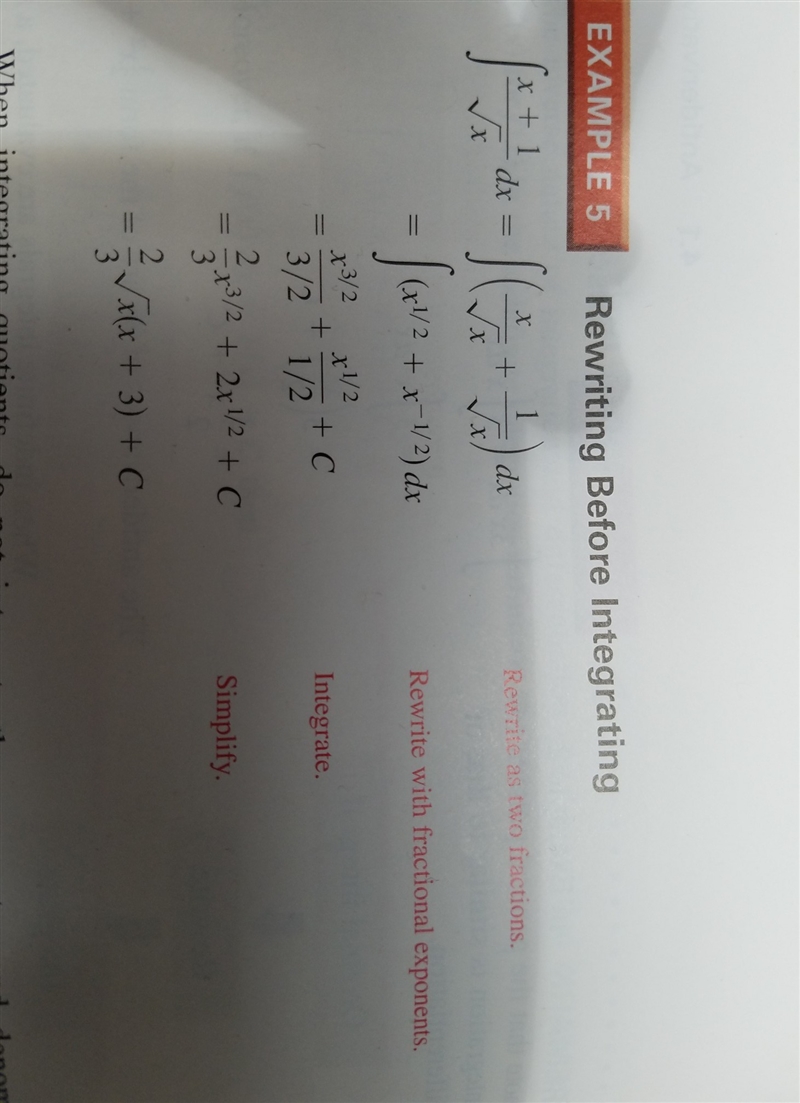 Integrate x+1/sqrt(x). I know that the answer is 2/3 • sqrt(x) • (x+3) + C, but I-example-1