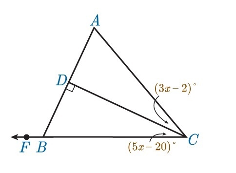 In the following figure CB is perpendicular to AB, and CD bisects angle ACB. Find-example-1