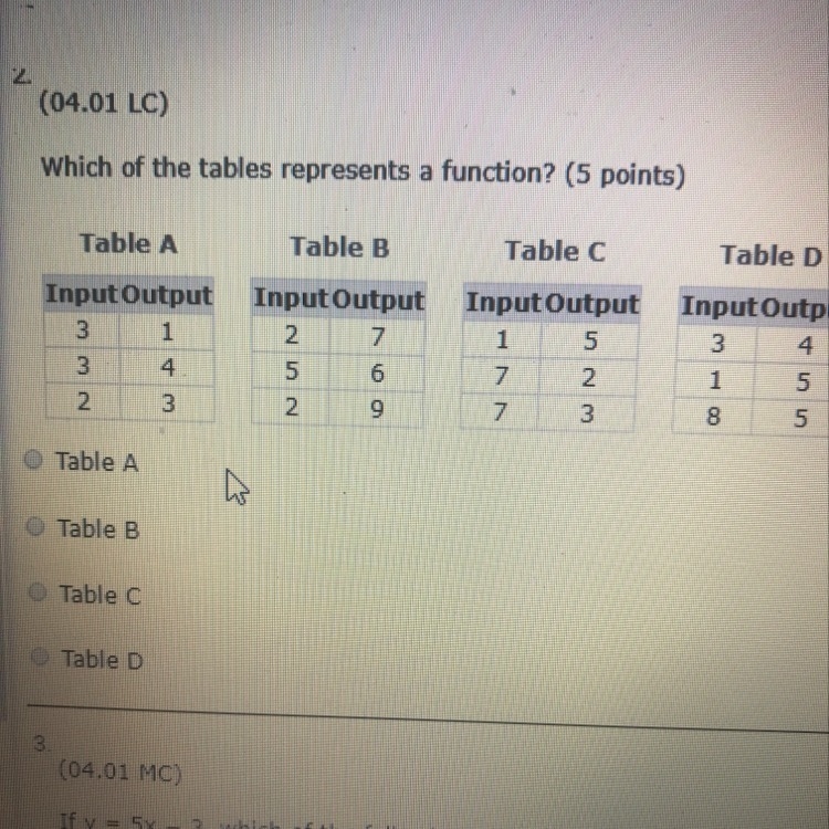 Which of these tables represents a function-example-1