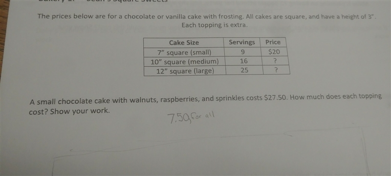 a small chocolate cake with walnuts,raspberries,and sprinkles costs $27.50. how much-example-1