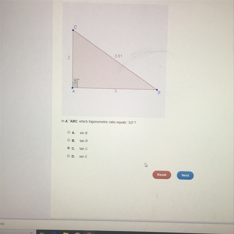 In trainable abc Lehigh trigonometric ratio equals 3/2?-example-1