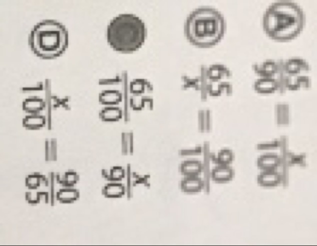 Which proportion can be used to find 65% of 90?-example-1