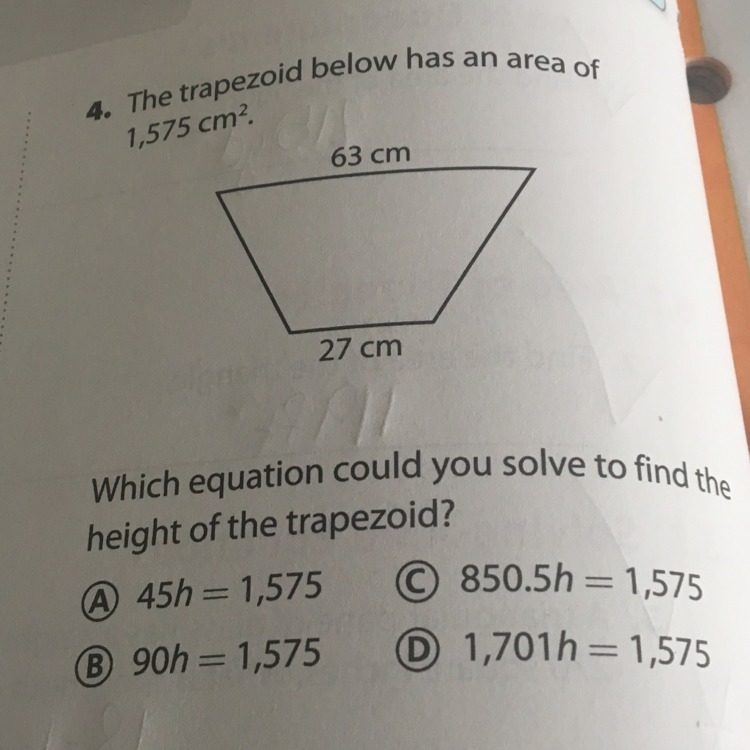 The trapezoid below has an area of 1,575 cm.-example-1