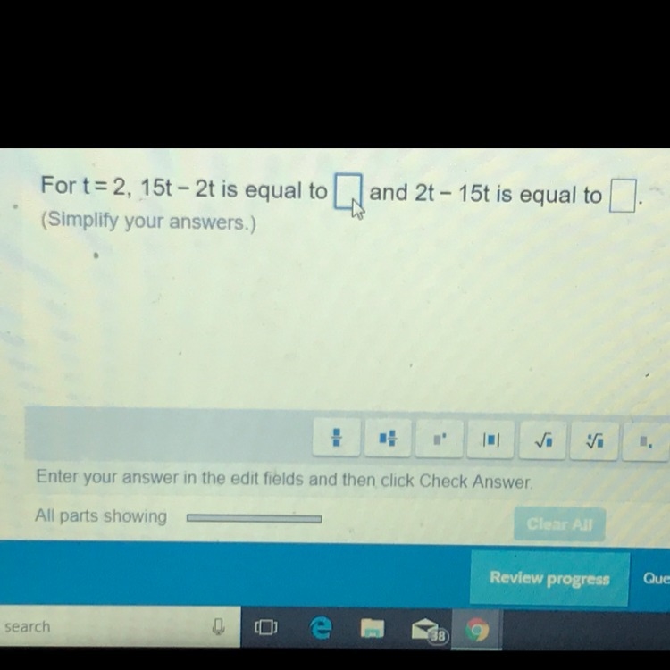 For t=2, 15t-2t is equal to ?-example-1