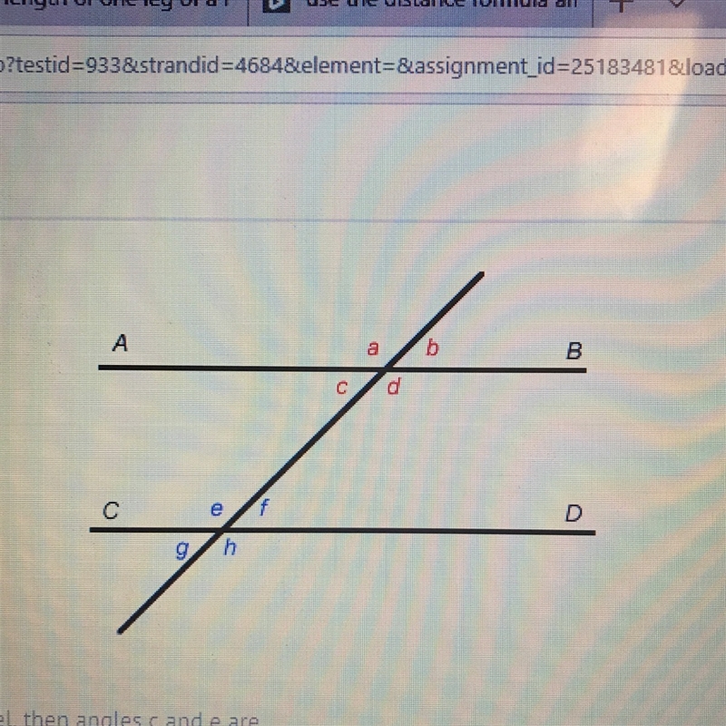 If the lines AB and CD are parallel, then angles C and e Are A) complementary B) congruent-example-1