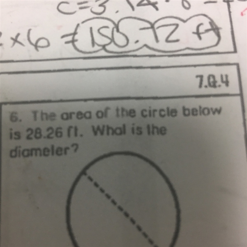 The area of the circle below is 28.26. What is the diameter?-example-1