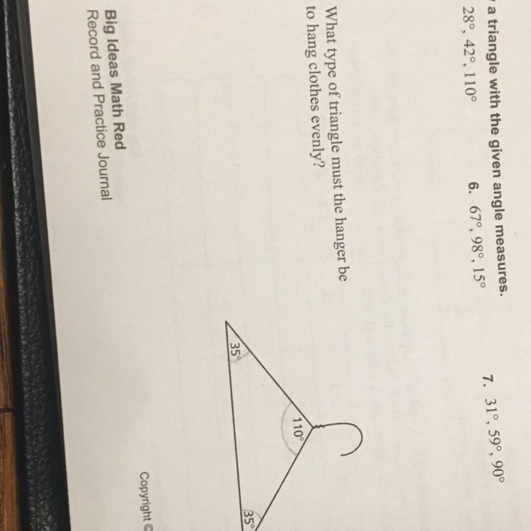 What type of triangle must the hanger be to hang clothes evenly?-example-1