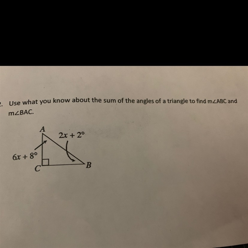 Use what you know about the sum of the angles of a triangle to find m-example-1