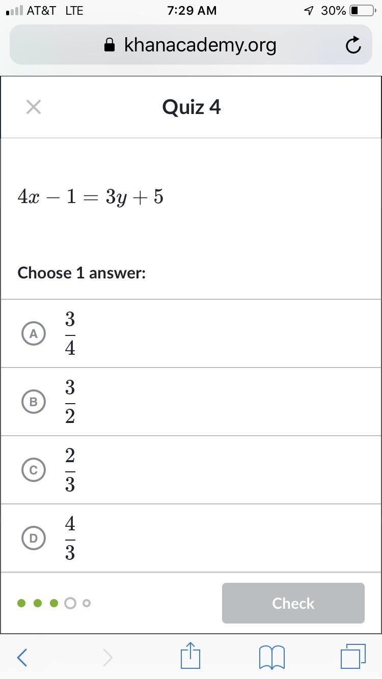 What is the slope of the line? 4x−1=3y+5-example-1