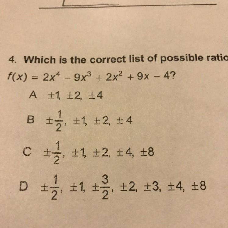 Which is the correct list of possible rational roots of the polynomial (*p/q)-example-1