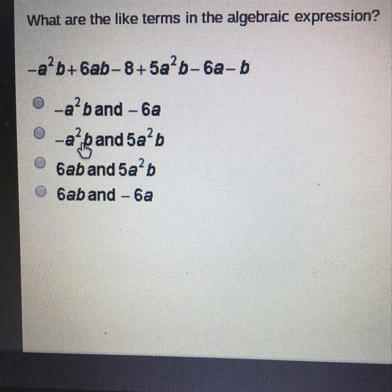 What are the like terms in the algebraic expression?-example-1