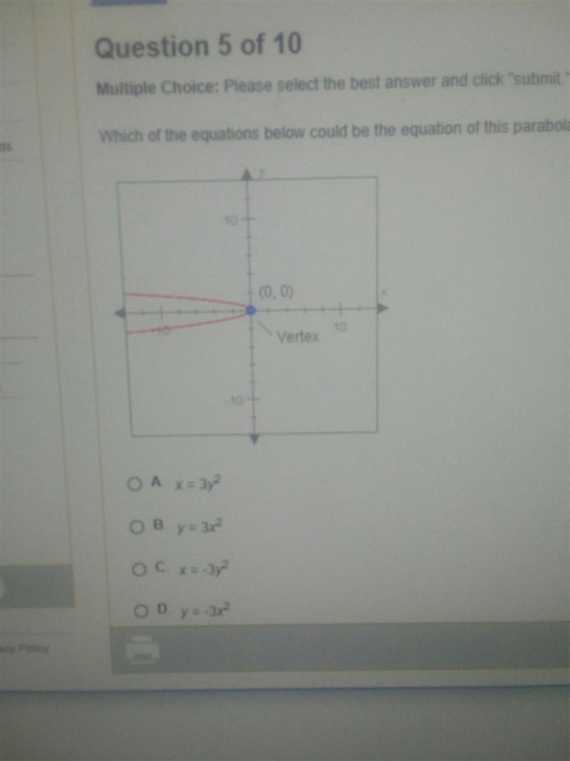 Which of the eaquations below could be the equation of this parabola?-example-1