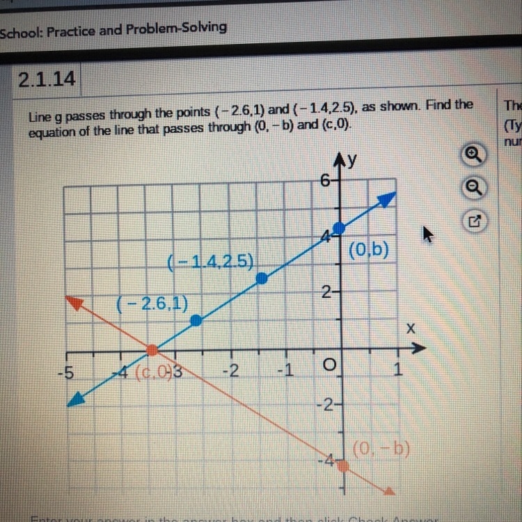 Find the equation of the line that passes through (0,-b) and (c,0) Picture provided-example-1