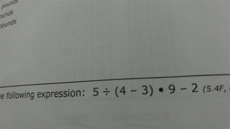 How do you solve 5÷(4-3)×9-2-example-1