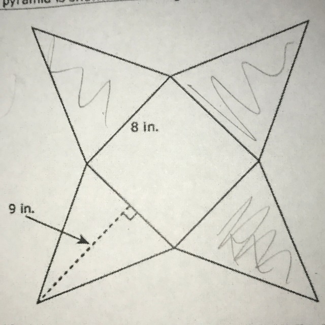 What is the TOTAL SURFACE AREA of the square pyramid in square inches?-example-1