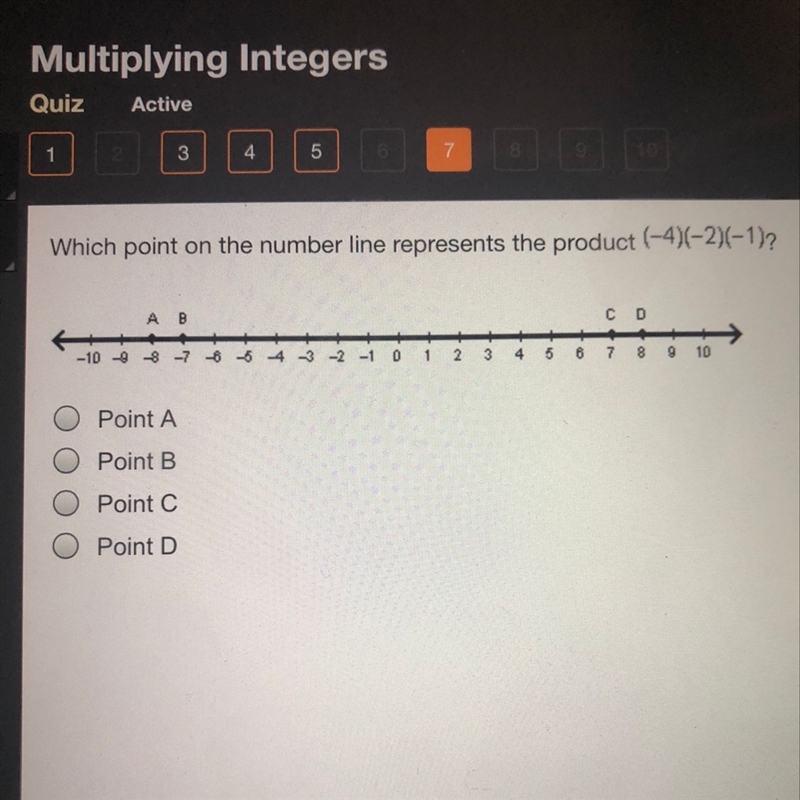 Which point on the number line represents the product-example-1