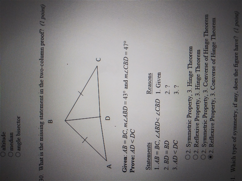 Help please ? What is the missing statement in the two column proof ?-example-1