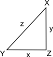 PLEASE PLEASE HELP! In triangle XYZ, z2 = x2 + y2. Which equation is true about the-example-1