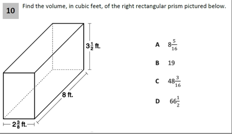 Find the volume in cubic feet, of the right rectangular prism pictured below-example-1