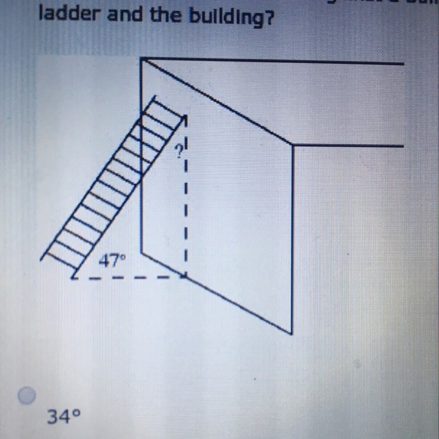 A firefighter places a ladder against a building. The ladder forms a 47 degrees angle-example-1