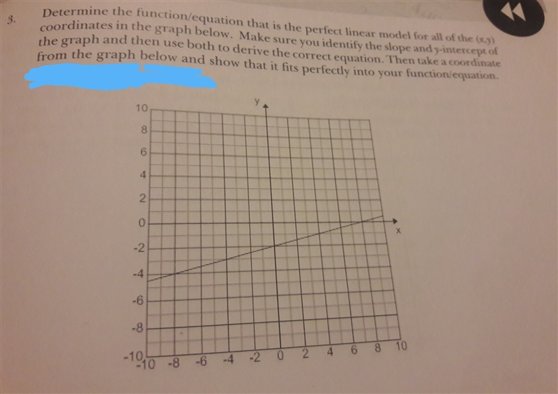 Slope= y-intercept Function/equation y=_____x+___ Coordinate you are choosing to test-example-1